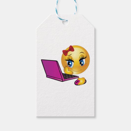 Gepersonaliseerde Laptop Emoji Meisje Cadeaulabel (Voorkant)