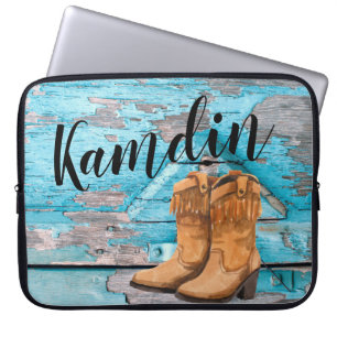 Gepersonaliseerde Laptop Hoesje Blauw Houten Schuu Sleeve
