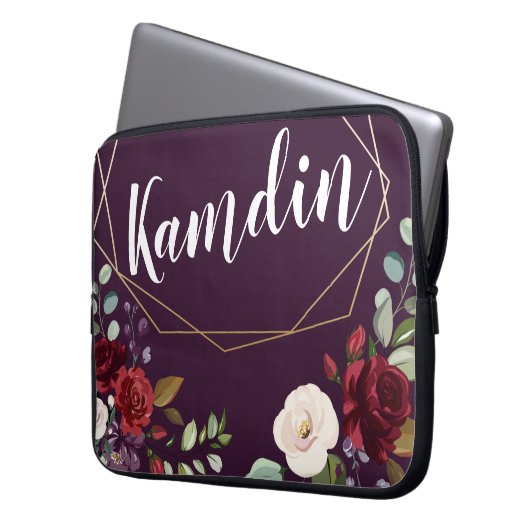 Gepersonaliseerde laptop Hoesje Plum Paarse Rozen  Laptop Sleeve (Voorkant Links)