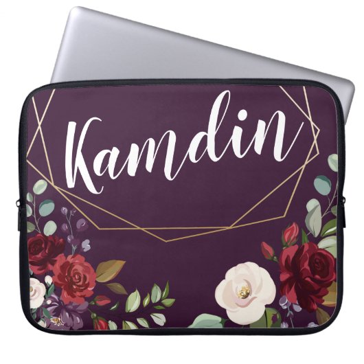 Gepersonaliseerde laptop Hoesje Plum Paarse Rozen  Laptop Sleeve (Voorkant)