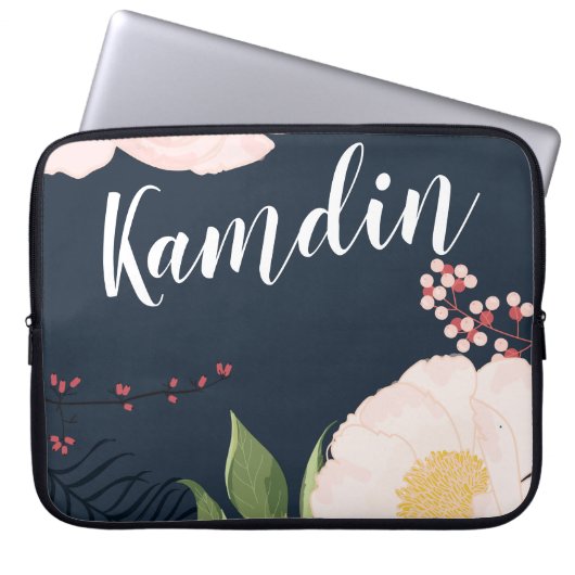 Gepersonaliseerde Laptop Hoesje Witte Bloemen op D Laptop Sleeve (Voorkant)