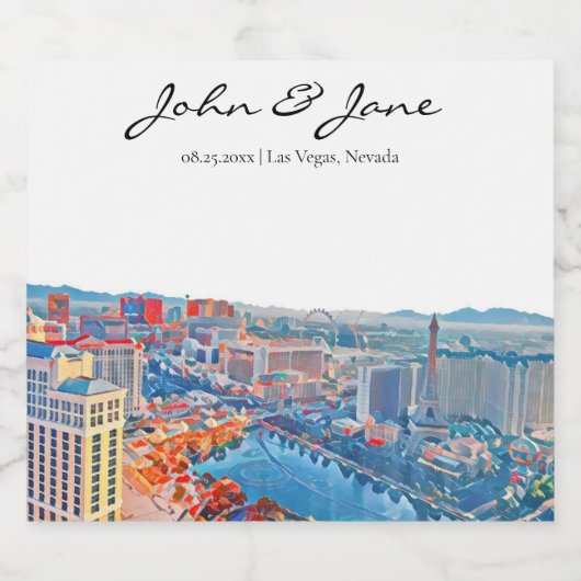 Gepersonaliseerde Las Vegas skyline mousserende wi Sparkling Wijnetiket (Enkel label)