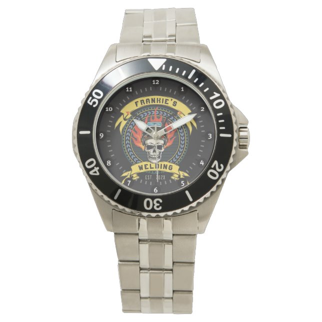 Gepersonaliseerde Lasser Skull Worker Lassen Works Horloge (Voorkant)