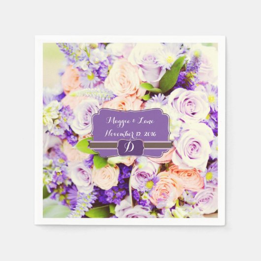 Gepersonaliseerde Lavendar Bloemen Trouwservetten Servetten (Voorkant)