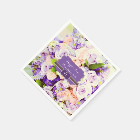 Gepersonaliseerde Lavendar Bloemen Trouwservetten Servetten (Hoek)
