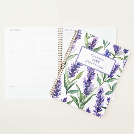 Gepersonaliseerde Lavendel Bloemen 2025 Planner (Display)