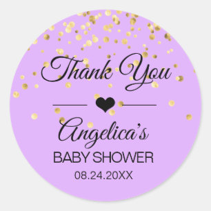 Gepersonaliseerde Lavendel en gouden Baby shower l Ronde Sticker