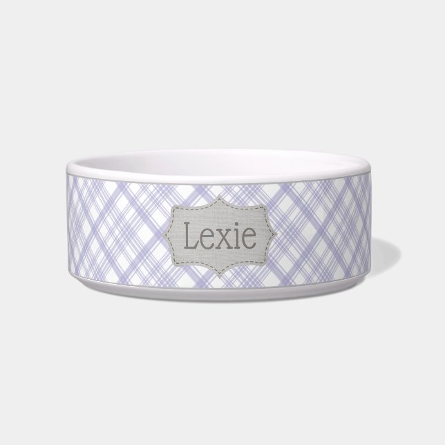 Gepersonaliseerde Lavendel en White Plaid Pet Bowl Voerbakje (Voorkant)