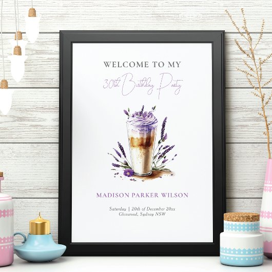 Gepersonaliseerde Lavendel Koffie Verjaardag Welko Poster