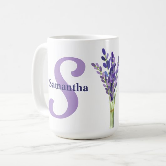 Gepersonaliseerde Lavendel Monogram Mok met Foto (Voorkant links)