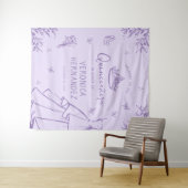 Gepersonaliseerde Lavendel Quinceañera foto achter Wandkleed (In Situ (horizontaal))