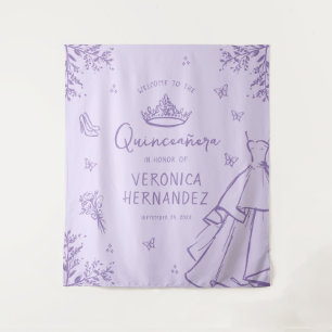 Gepersonaliseerde Lavendel Quinceañera foto achter Wandkleed