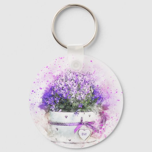 Gepersonaliseerde lavender Flowers Feminine Sleutelhanger (Voorkant)