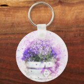 Gepersonaliseerde lavender Flowers Feminine Sleutelhanger (Voorkant)