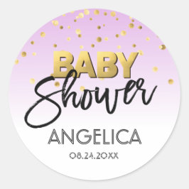 Gepersonaliseerde LAVENDER gouden Baby shower labe Ronde Sticker