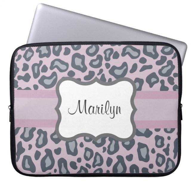 Gepersonaliseerde Lavender Leopard Laptophoes Laptop Sleeve (Voorkant)