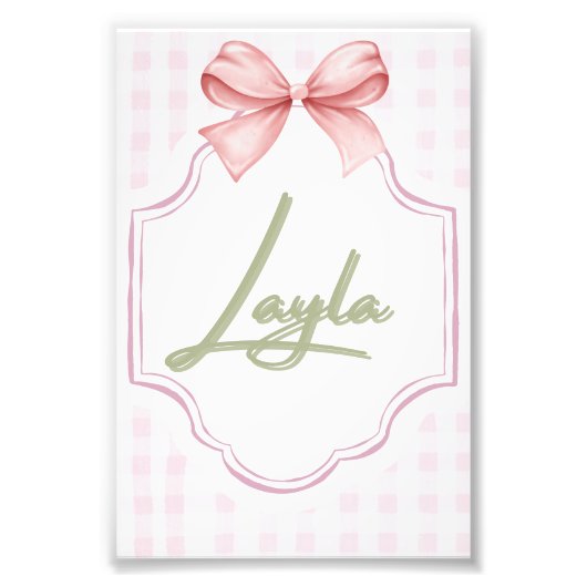 Gepersonaliseerde Layla Baby Meisje Kwekerij Bow & Foto Afdruk (Voorkant)