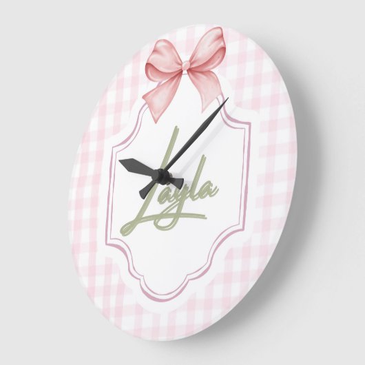 Gepersonaliseerde Layla Baby Meisje Kwekerij Bow & Grote Klok (Hoek)