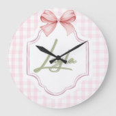 Gepersonaliseerde Layla Baby Meisje Kwekerij Bow & Grote Klok (Voorkant)