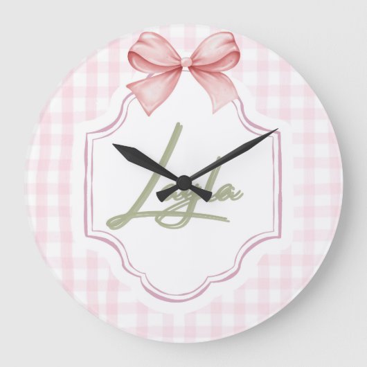 Gepersonaliseerde Layla Baby Meisje Kwekerij Bow & Grote Klok (Voorkant)
