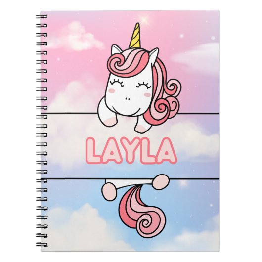 Gepersonaliseerde Layla Unicorn Girlie Notitieboek (Voorkant)