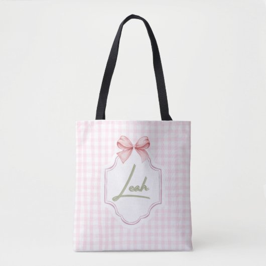 Gepersonaliseerde Leah Baby Girl Nursery Bow & Gin Tote Bag (Voorkant)