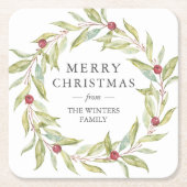 Gepersonaliseerde Leaves Berries met kerstmis Kartonnen Onderzetters (Voorkant)