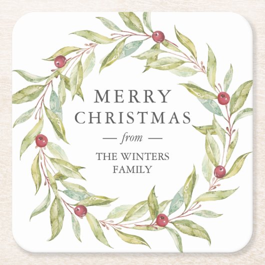 Gepersonaliseerde Leaves Berries met kerstmis Kartonnen Onderzetters (Voorkant)