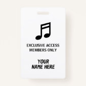 Gepersonaliseerde leden alleen muziek concert pas badge (Voorkant)
