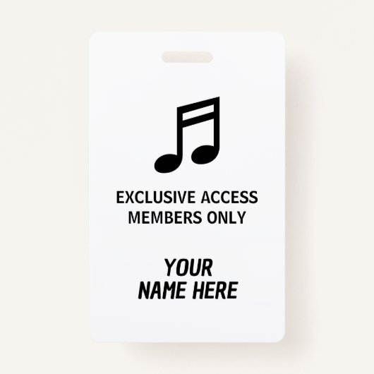 Gepersonaliseerde leden alleen muziek concert pas badge (Voorkant)