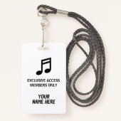 Gepersonaliseerde leden alleen muziek concert pas badge (Voorkant met draagriem)