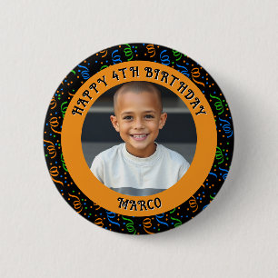 Gepersonaliseerde leeftijd, naam en foto Verjaarda Ronde Button 5,7 Cm