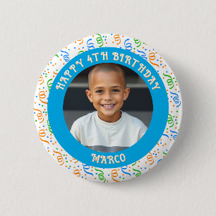 Gepersonaliseerde leeftijd, naam en foto Verjaarda Ronde Button 5,7 Cm