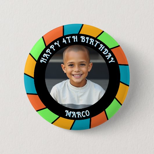 Gepersonaliseerde leeftijd, naam en foto verjaarda ronde button 5,7 cm (Voorkant)