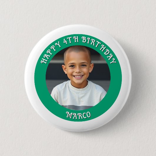 Gepersonaliseerde leeftijd, naam en foto verjaarda ronde button 5,7 cm (Voorkant)