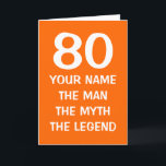 Gepersonaliseerde leeftijdspecifieke geboortedag v kaart<br><div class="desc">Gepersonaliseerde leeftijdspecifieke geboortedag voor mannen. De man mythe legende. Grappig 80th Birthday wenskaart voor mannen. Het idee van een humoristische kaart voor vader,  echtgenoot,  oom,  opa,  broer,  enz.  wenst tekst als Happy Birthday. 80 jaar oud. 80e verjaardag,  aanpasbaar leeftijdsnummer. Aangepaste achtergrondkleur.</div>