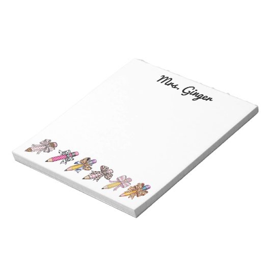 Gepersonaliseerde leerkracht potloden dier print b notitieblok (Linkerzijde)