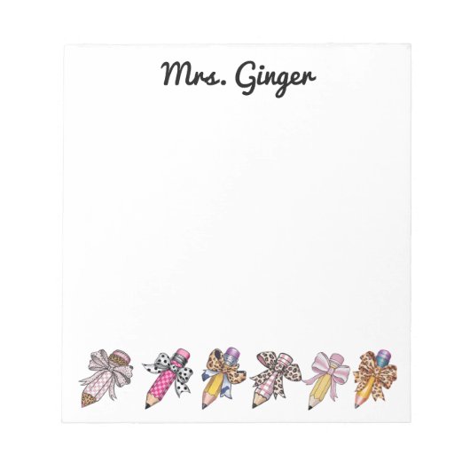 Gepersonaliseerde leerkracht potloden dier print b notitieblok (Voorkant)