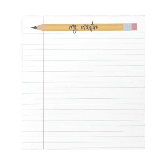 Gepersonaliseerde leerkracht voor potlood en papie notitieblok (Voorkant)