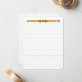 Gepersonaliseerde leerkracht voor potlood en papie notitiekaartje (Voorkant / Achterkant in situ)