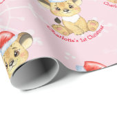 Gepersonaliseerde leeuw, eerste kerstkind, meisje  cadeaupapier (Rol Hoek)