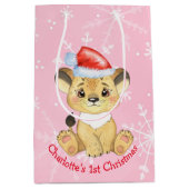 Gepersonaliseerde leeuw, eerste kerstkind, meisje medium cadeauzakje (Voorkant)