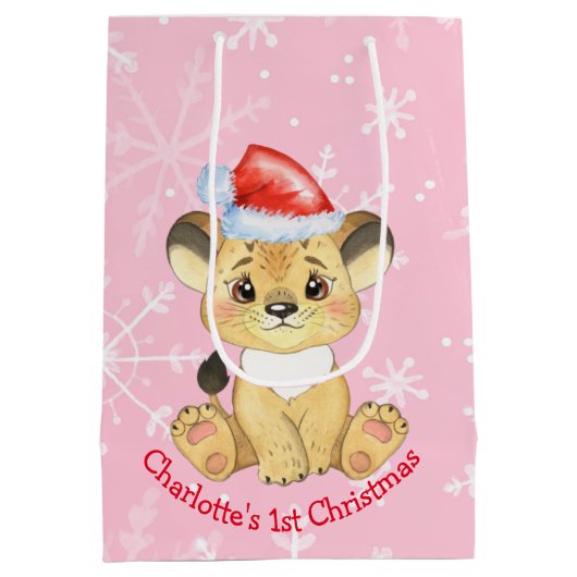 Gepersonaliseerde leeuw, eerste kerstkind, meisje  medium cadeauzakje (Achterkant)