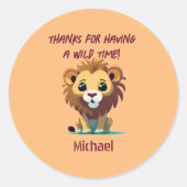 Gepersonaliseerde leeuw verjaardagsfeestje ronde sticker (Voorkant)
