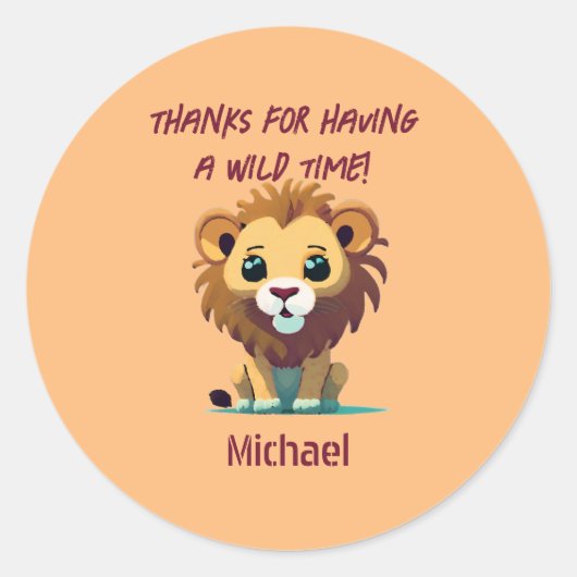 Gepersonaliseerde leeuw verjaardagsfeestje ronde sticker (Voorkant)