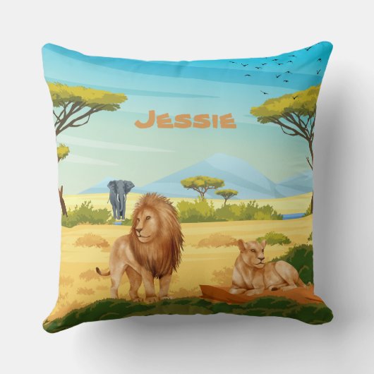 Gepersonaliseerde leeuwen op de Savannah Kussen (Achterkant)