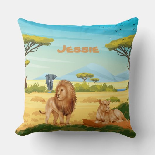 Gepersonaliseerde leeuwen op de Savannah Kussen (Voorkant)