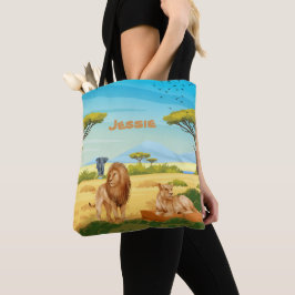 Gepersonaliseerde leeuwen op de Savannah Tote Bag