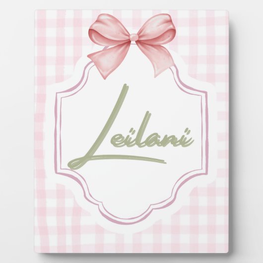 Gepersonaliseerde Leilani Baby Girl Nursery Gingha Fotoplaat (Voorkant)