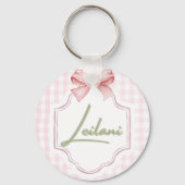 Gepersonaliseerde Leilani Baby Girl Nursery Gingha Sleutelhanger (Voorkant)
